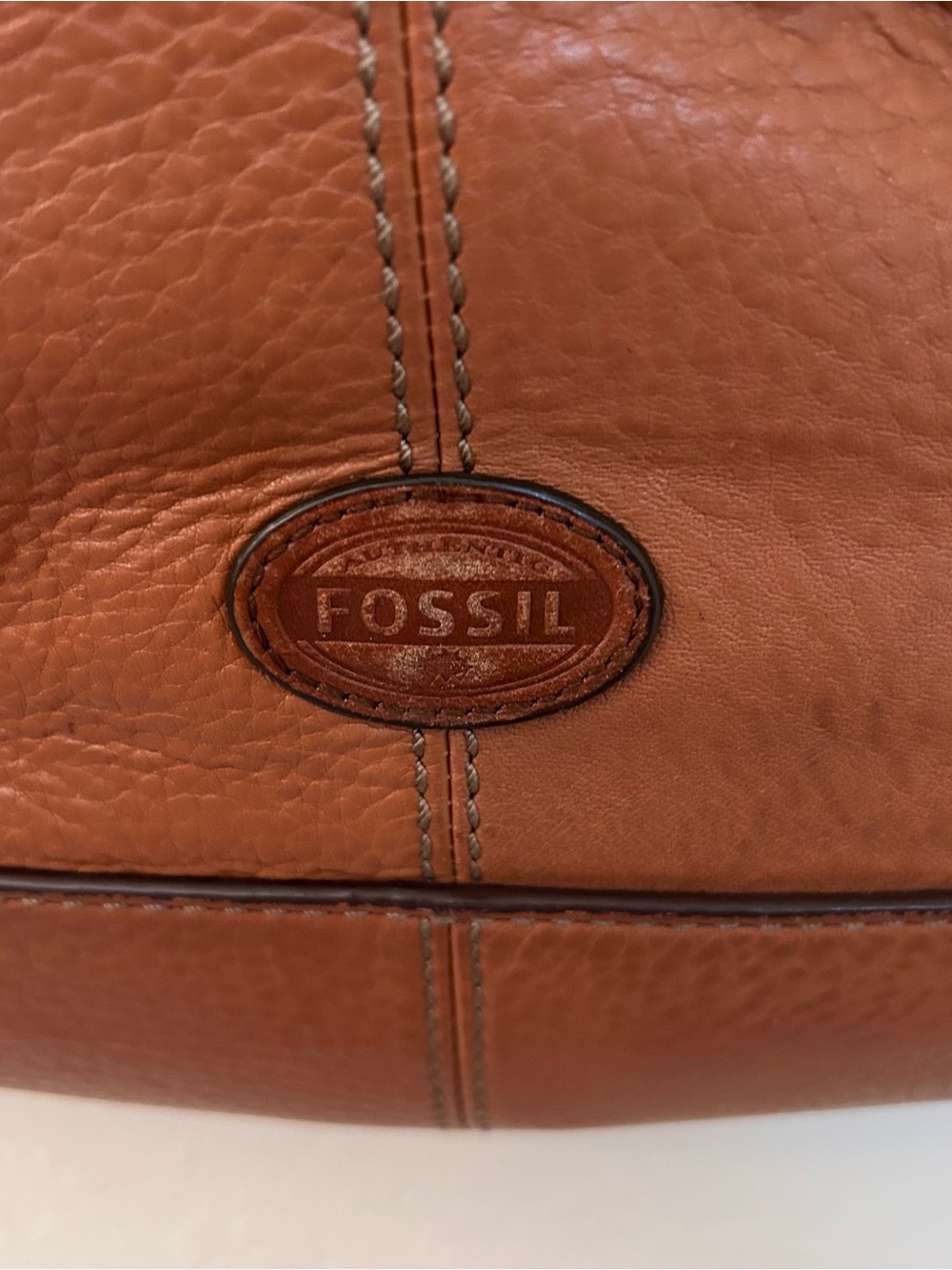 Vintage Fossil MORGAN Leather Crossbody Bag LIGHT BROWN Zip Top Travel Purse